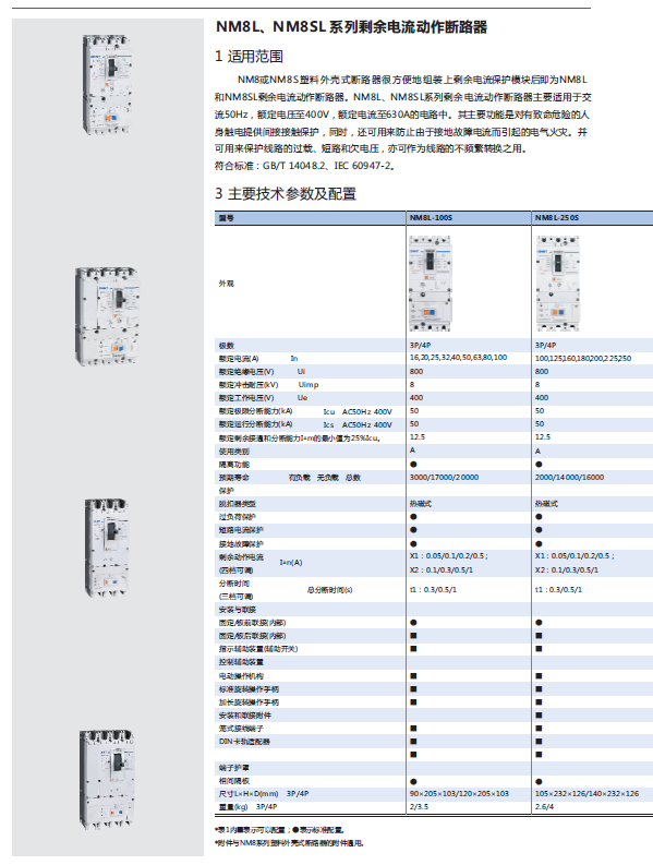 NM8L、NM8SL系列剩余電流動(dòng)作斷路器選型